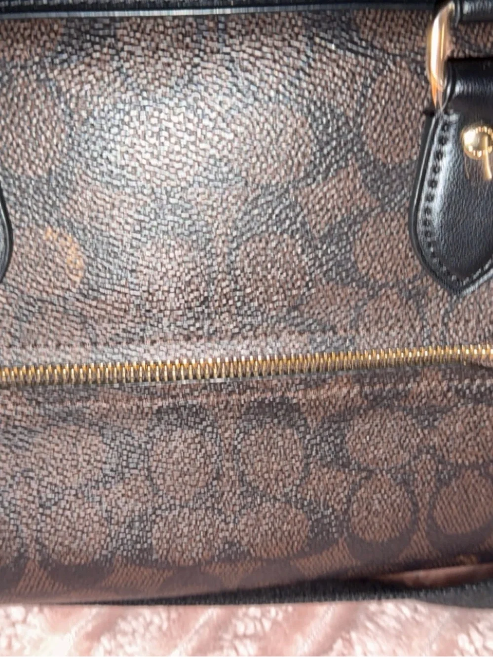 Coach Brown Signature Mini Satchel with Black Handles and Gold Hardware